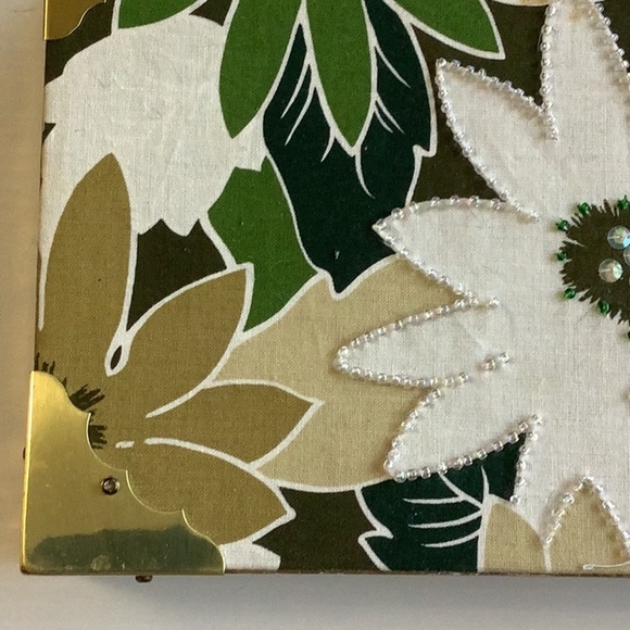 BRITTANY JEAN Y2K Handmade Upcycled Green Gold Floral Cigar Box Purse Retro - Picture 15 of 16